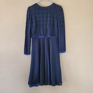 AKRIS 100% Silk Navy Blue Dress Size 8 Lined Classic Modest Party Cocktail EUC
